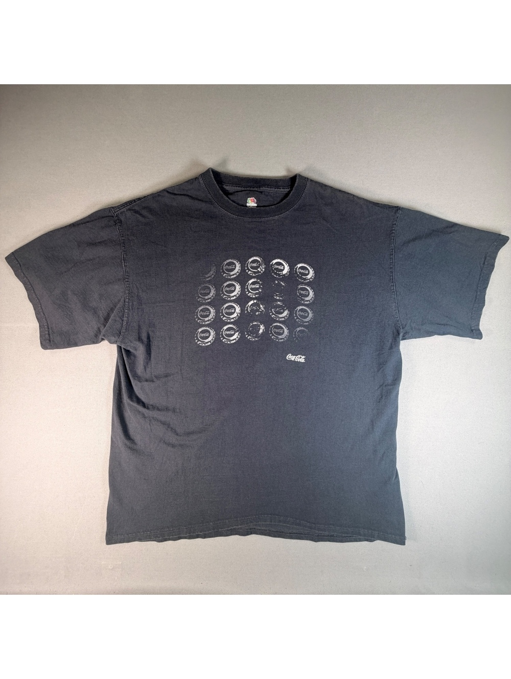 VTG Coca Cola Shirt Mens XL Gray Soda Can Bottle Cap Grid Graphic Tee Crop Tag